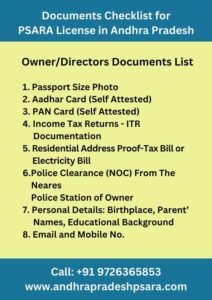 List of Documents Required for PSARA License Application in Andhra Pradesh-2